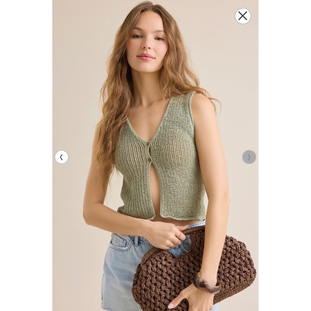 Altar'd State Sage‎ Green Crochet Knit  Button Front Vest Top V-Neck Size Medium